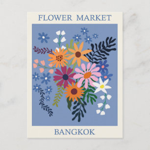 Vintage Bangkok Thailand Flower Market Travel Vykort