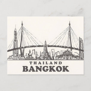 Vintage Bangkok Thailand Wat Travel vattencolor Vykort