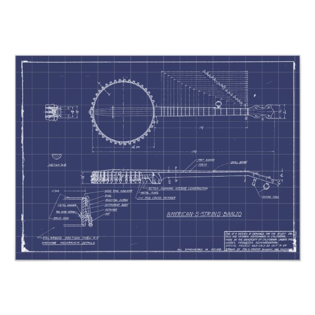 Vintage Banjo Blueprint Poster (Framsidan)