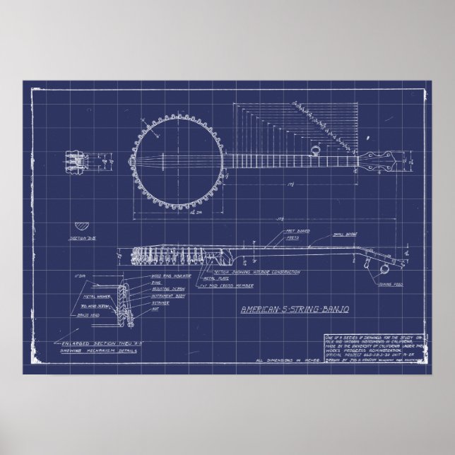 Vintage Banjo Blueprint Poster (Framsidan)