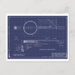 Vintage Banjo Blueprint Vykort