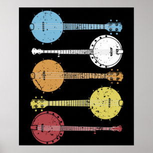 Vintage Banjo Gift Land Music Bluegräs Banjo Poster