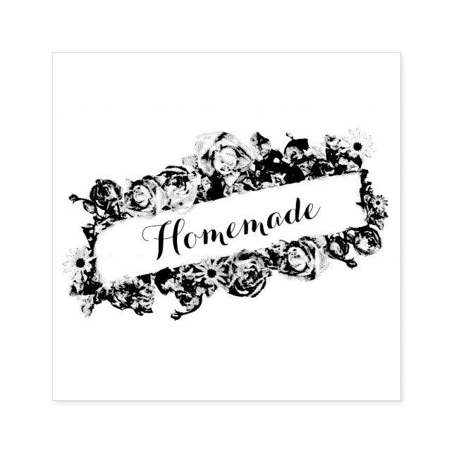 Vintage Banner Elegant Blommigt Ro Handutformade Stämpel (Tryck)