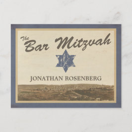 Vintage Bar Mitzvah Jerusalem Spara Datum Navy Meddelande Vykort