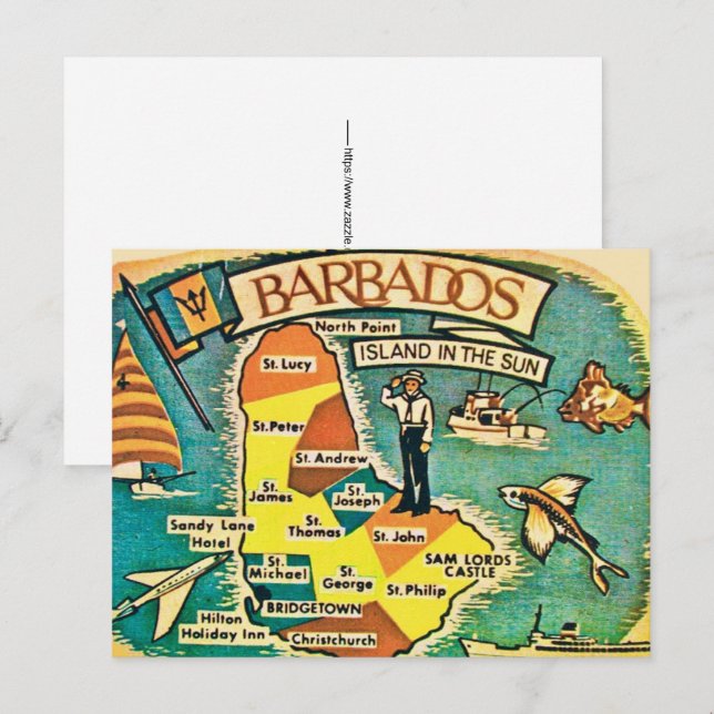 Vintage Barbados kart vykort (Fram/baksida)