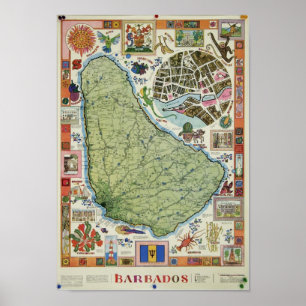 Vintage Barbados Karta Poster