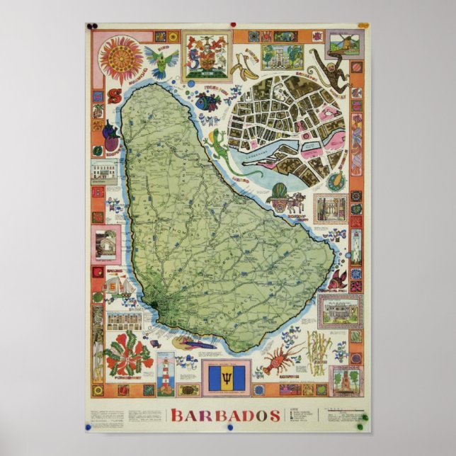 Vintage Barbados Karta Poster (Framsidan)