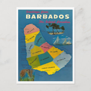 Vintage Barbados Karta Vykort