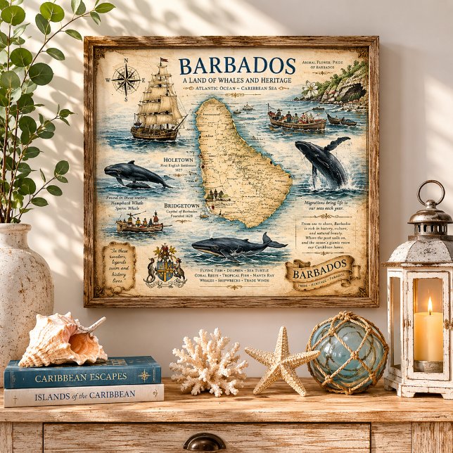 Vintage Barbados nautisk kartväggkonst Poster (Skapare uppladdad)