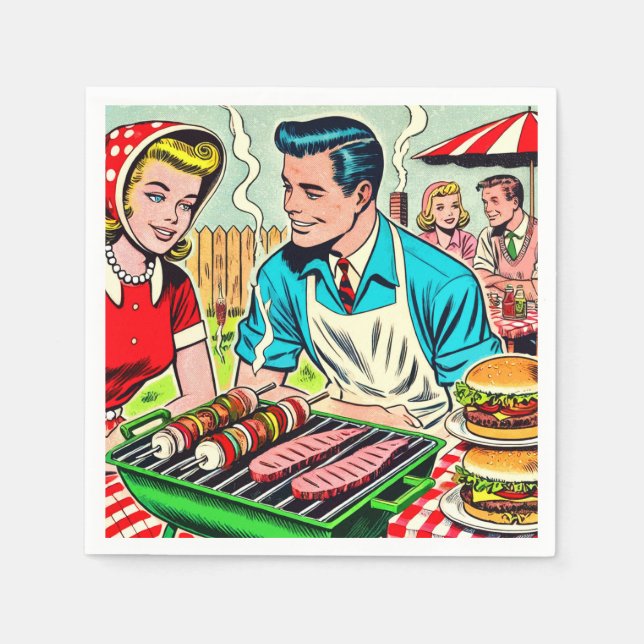 Vintage Barbecue Några Tecknader Pappersservett (Framsidan)