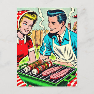 Vintage Barbecue Några Tecknader Vykort