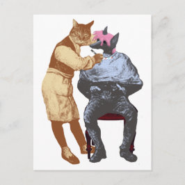 Vintage Barber Cat och Hund Vykort