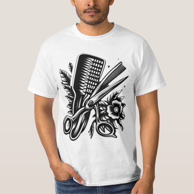 Vintage Barber Flash Tattoo" T Shirt (Framsida)