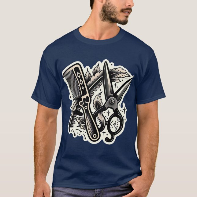 Vintage Barber Flash Tattoo T-Shirt 👕 (Framsida)