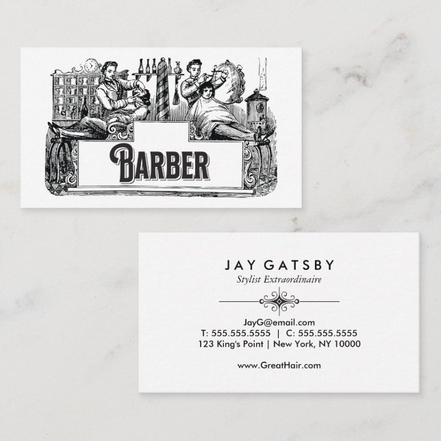 Vintage Barber / Frisör Affärskort Visitkort (Fram/baksida)