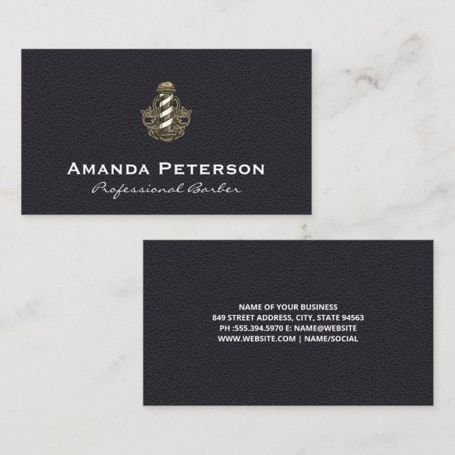 Vintage Barber Rand Pole | Läderbakgrund Visitkort (Fram/baksida)
