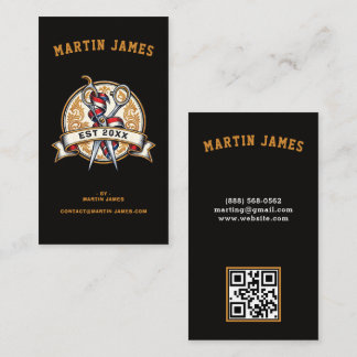 Vintage Barber Sax Crest Logotyp Hårstylist QR Visitkort
