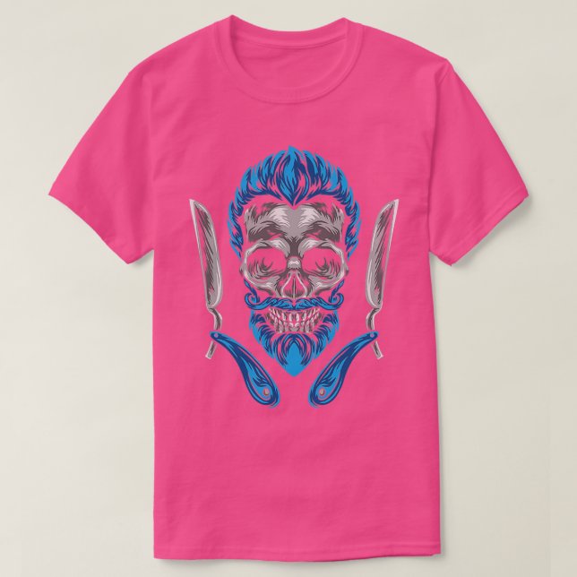 Vintage Barber Skull Hairdresser T Shirt (Design framsida)