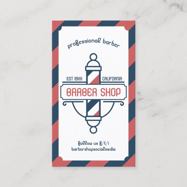 Vintage Barberstång Bokning Visitkort (Framsida)
