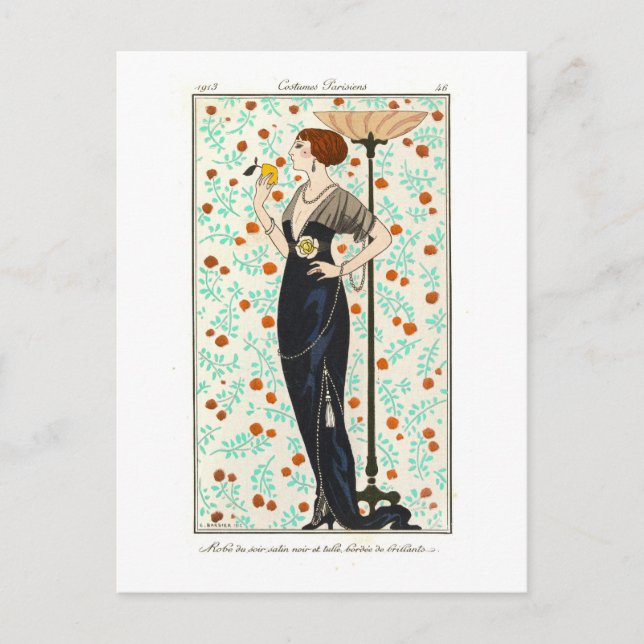 Vintage Barbier 1910-talets modeplanscher Vykort (Framsida)