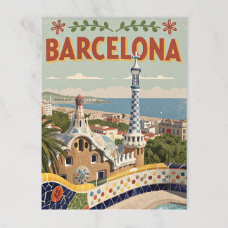 Vintage Barcelona Gaudí Travel Vykort