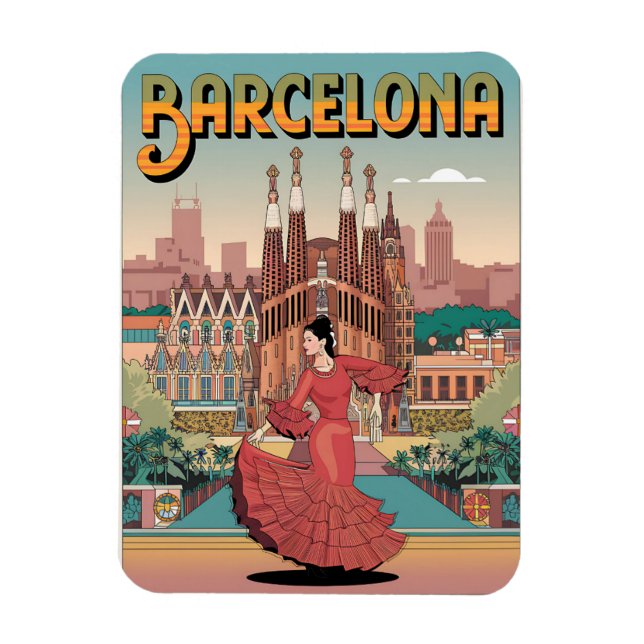 Vintage: Barcelona sagrada familia presentations Magnet (Vertikal)