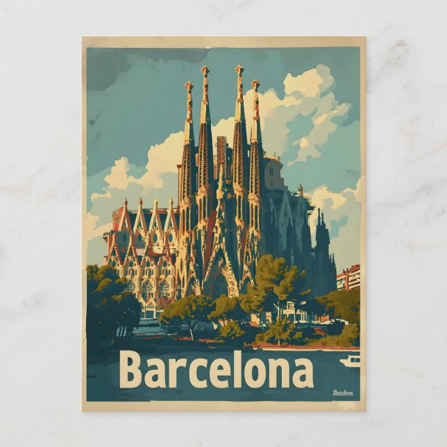 Vintage Barcelona Sagrada Familia Vykort (Framsida)