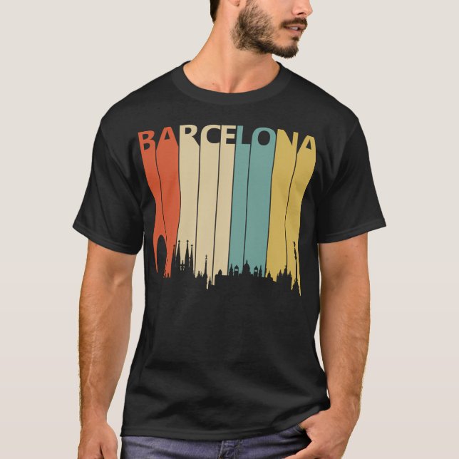 Vintage Barcelona Skyline Silhouette T Shirt (Framsida)