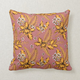 Vintage Barkcloth-look Mustard och Coral Pillow Kudde