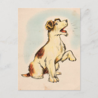 Vintage Barking Hund Teckning Vykort