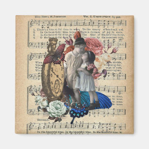 Vintage Barn & Blommigt Collage Magnet