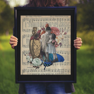 Vintage Barn & Blommigt Collage Poster
