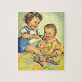 Vintage Barn, Cute Lycklig Småbarn Smile Flaska Pussel