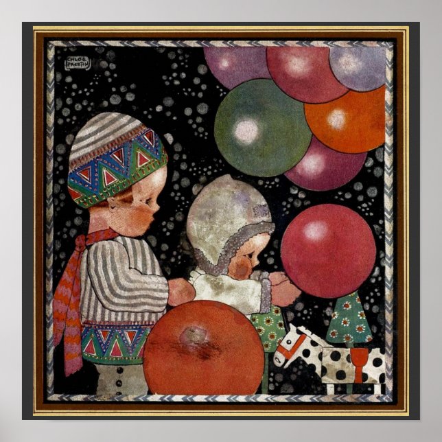 Vintage Barn Födelsedagsfest, ballonger och Leksak Poster (Framsidan)