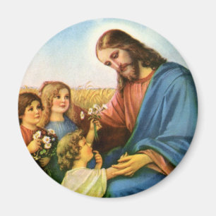 Vintage Barn för med sig blommor till Jesus Kristu Magnet