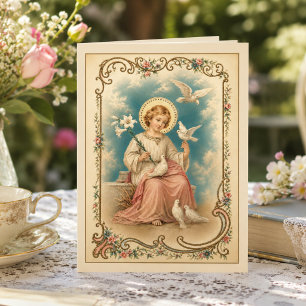 Vintage Barn Jesus Blommig Religiös Vänskap Tack Kort