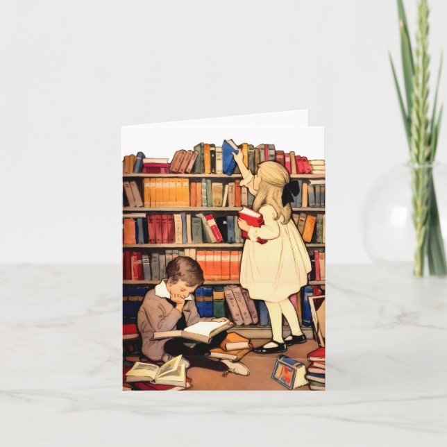 Vintage Barn Lästa Biblioteksböcker Notkort Anteckningskort (Framsida)