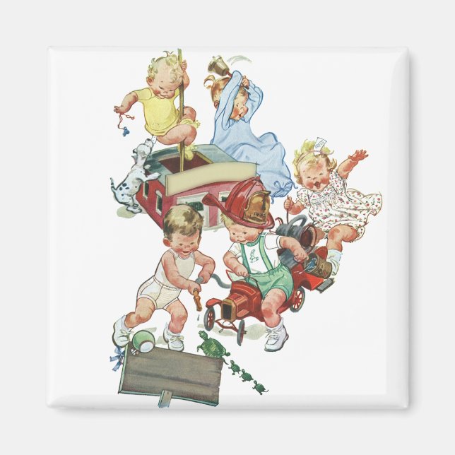 Vintage Barn Leker med Brandbilar Magnet (Framsidan)