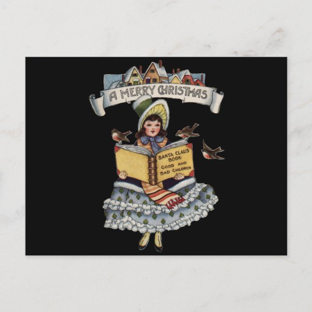 Vintage Barn med Jultomten Bok Helg Vykort (Framsida)