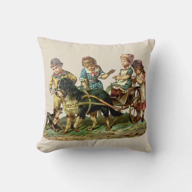 Vintage Barn och Hund Kudde (Framsida)