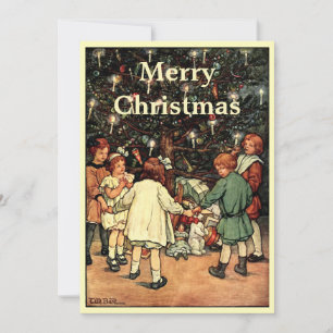 Vintage Barn och Julgran Julkort
