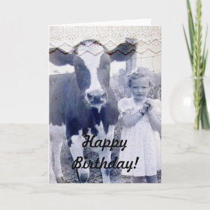 Vintage Barn och Kow Birthday CArd Kort