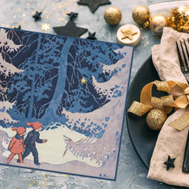 Vintage Barn på en Kvällspromenad i Snö Julkort