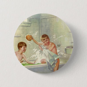 Vintage Barn, pojkar och bröder som slår i Tub Knapp