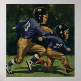 Vintage Barn, pojkar som spelar fotboll, sport Poster