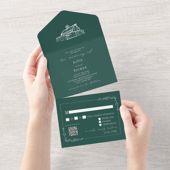 Vintage Barn Rustic Emerald QR OSA Farm Bröllop (Avrivbar del)