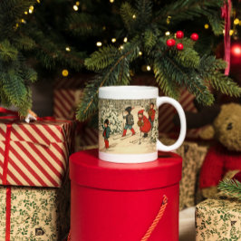 Vintage Barn Skidar Genom en Snötäckt Skog Kaffemugg