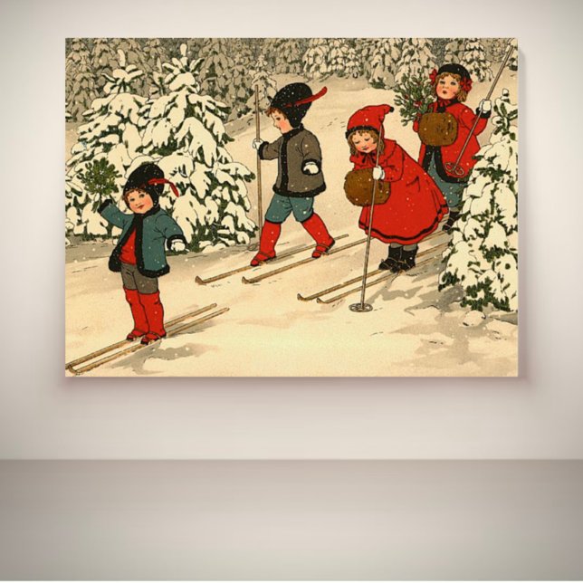 Vintage Barn Skidar Genom en Snötäckt Skog  Poster (Skapare uppladdad)