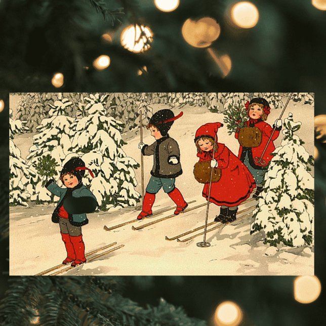 Vintage Barn Skidar Genom en Snötäckt Skog Rektangulärt Klistermärke (Skapare uppladdad)