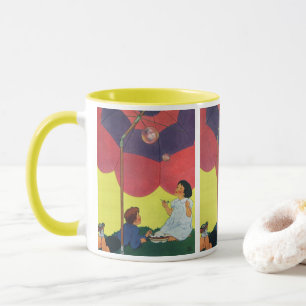 Vintage Barn som blåser bubblor under ett paraply Mugg